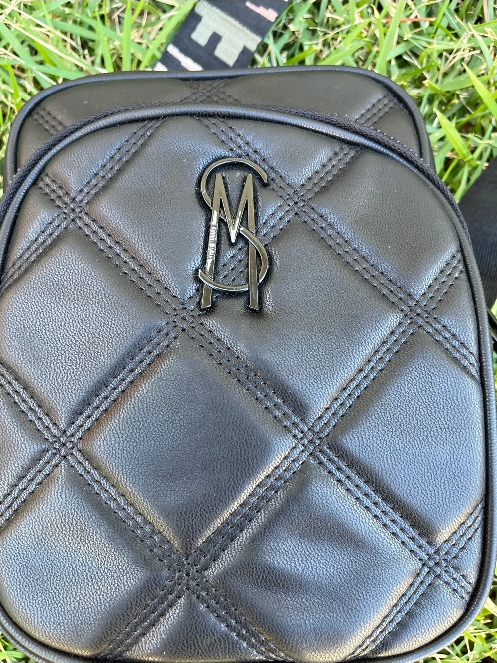Steve Madden Black Quilted Crossbody with Branded Strap